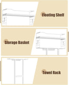 Aetyord Towel Racks for Bathroom 31inch Wall Mounted Towel Rack,Floating Shelf with Wood Plank,Towel Storage for Bathroom Can Holds 6 Large Rolled Towels,All White