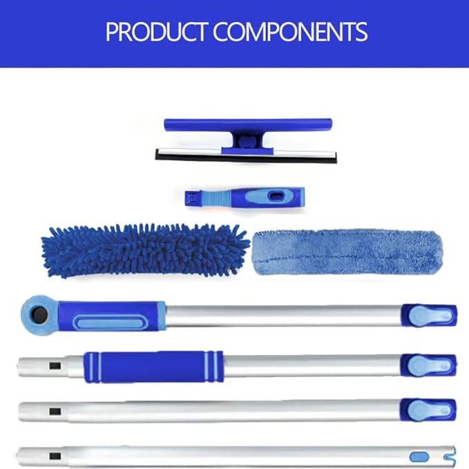 LOMIDA Professional Window Squeegee Kit - 62" Lightweight Aluminum Pole, 2 in 1 Rotatable Window Cleaning Tool Kit with Extension Pole Cleaning with Bendable Head for Car/Shower/High Windows