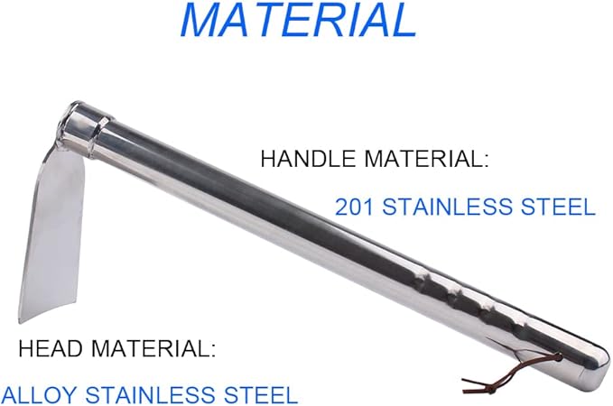 Stainless Steel Garden Hoe 15-inch Length Lightweight Weather Resistant Metal Hand Tool for Weeding Seeding Turning Soil