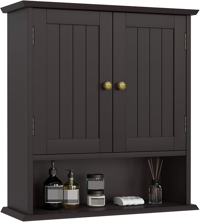 Bathroom Wall Cabinet, Over The Toilet Storage Cabinet with 2 Doors and Adjustable Shelf, Wooden Medicine Cabinet Wall Mounted, Room Space Saver for Bathroom Kitchen