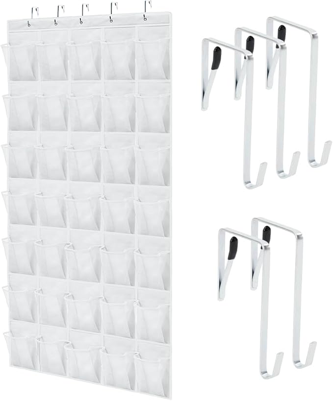 GORILLA GRIP Over the Door Shoe Organizer, 35 Large Breathable Mesh Pockets, Space Saving Hanging Storage Holder, 5 Hook Closet Rack Hanger, Hangs on Closets for Shoes, Accessories 68.5H x 24.5W White