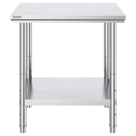 Mophorn Commercial Worktable & Workstation 24 x 30 x 32 Inch Stainless Steel Work Table Heavy Duty Commercial Food Prep Work Table for Home, Kitchen, Restaurant Metal Prep Table with Adjustable Feet