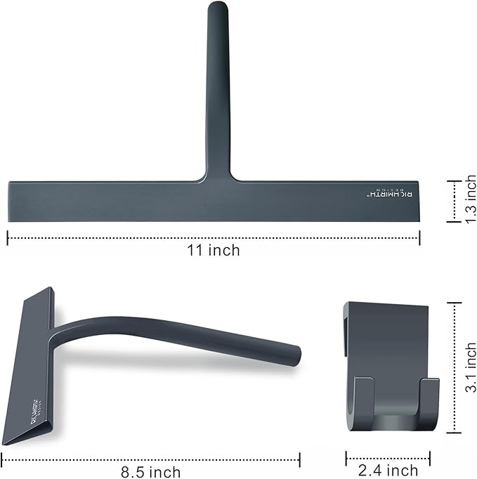 Shower Squeegee for Glass Doors, RICHMIRTH 11" Inch Width Silicone Rubber Blade Squeegee Window Cleaner Tool Squeegee for Shower Glass Doors Bathroom Mirror Car Window Tile - Gray