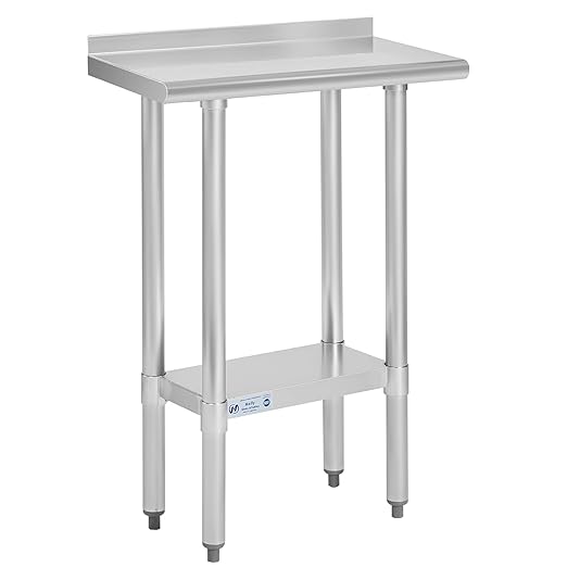 Hally Stainless Steel Table for Prep & Work 14 x 24 Inches, NSF Commercial Heavy Duty Table with Undershelf and Backsplash for Restaurant, Home and Hotel