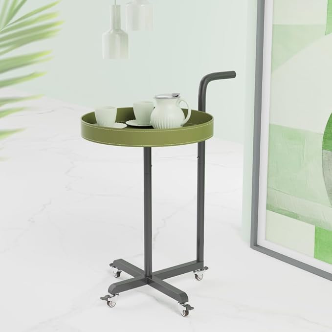 Rolling Utility Cart with Novelty Design, Mobile Saddle Leather Trolley, Organizer Trolley with Lockable Wheels, Multifunctional Serving Cart for Living Room (Green)