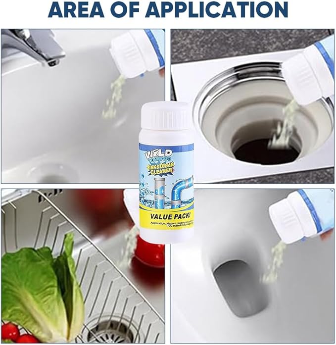 Dodorado Wild Sink and Drain Cleaner Powder,Powerful Foaming Pipe Cleanser Powder - Kitchen, Bathroom Drain Opener for Clog Prevention (3 PCS)