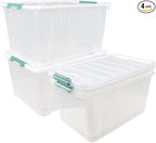 80 L Extra Large Plastic Storage Box, Clear Large Plastic Storage Bins with Wheels, 4-Pack