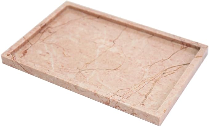 Real Luxurious Natural Marble Vanity Tray Genuine Marble Storage Tray for Home Decor Stone Tray for Bathroom/Kitchen/Vanity/Dresser Non-Resin/Non-Ceramic/Cream Rose