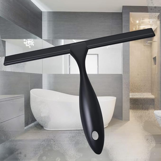 12'' Light Weight Stainless Steel Shower Squeegee for Glass Doors with 4 Pieces Set (1 Window Squeegee, 1 Door Hook and 2 Adhesive Hooks) Perfect Cleaning Tool for Car, Window, Bathroom Mirror