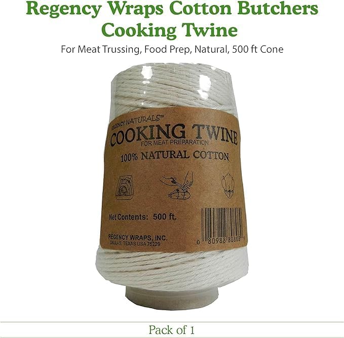 Regency Wraps Butchers Cooking Twine, Heavy Duty, 500ft,16 Ply, 2.4mm, Food-Safe Cotton Kitchen String for Turkey Trussing, Meat Prep, Crafting, Natural, Pack of 1