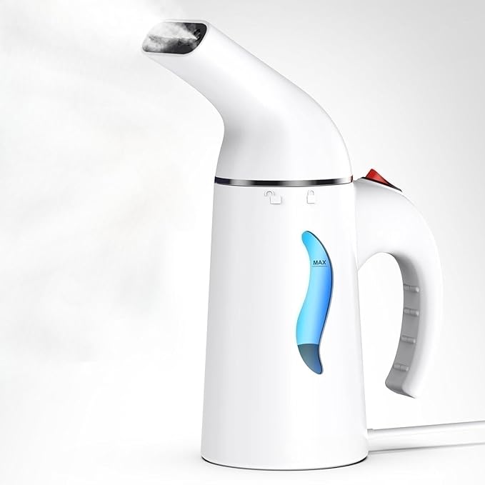 Handheld Garment Steamer for Clothes, Portable Clothes Steamer Remove Wrinkle, 180ml Water Tank, 12 minutes Continuous Steam, 2.3 meter Cord, Ideal for ALL Fabrics, One button Design (Light White)