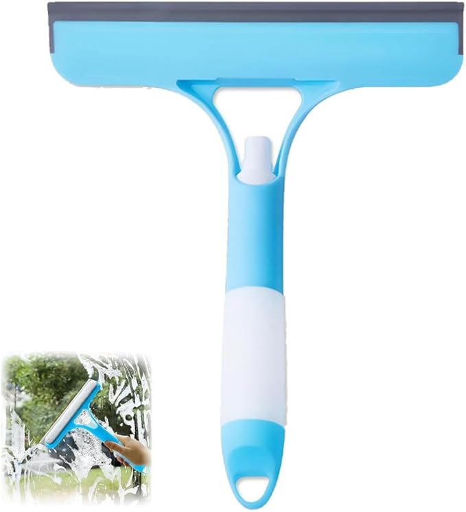 3 in 1 Window Cleaning Scraper，3 in 1 Spray Squeegee， Multifunctional Glass Cleaner Tool with Microfiber Pad for Home, Car, Mirrors, and Shower Surfaces (Blue)