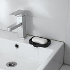 Silicone Bathroom Soap Dishes with Drain Spout-Bathroom and Kitchen Sink Organizer,Sponge Holder,Dish Soap Tray,Perfect for Dispenser,Scrubber,Bottle,Cup on Sink or Counter-Black 4.9"×3.2"