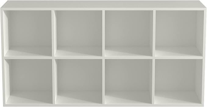 8-Cube Storage Shelf Bookcase - Wooden 4-Tier Floor Standing Open Bookshelf, Modern TV Stand up to 55 Inchs for Home and Office, Warm White