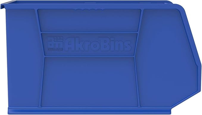 Akro-Mils 30265 AkroBins Plastic Storage Bins, Space-Saving Stackable Bins for Garage, Pantry, Craft Organization, 18-" x 8.25-" x 9-", Blue, 6-Pack