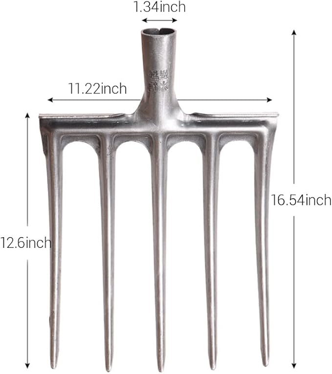 Pitch Fork Head for Garden, 5-Tine Spading Digging Fork Head, Hay Manure Mulch Fork Replacement Head, Metal Pitchfork Head for Ardwork, Farming, and Outdoors