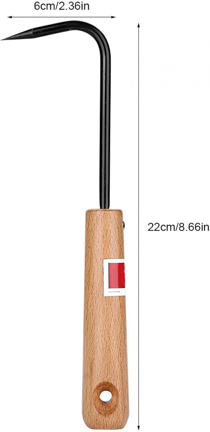 Bonsai Root Hook, 22cm Manganese Steel Single Claw Gardening Hook Root Pick Rake Bonsai Tool Handle Weeder with Comfortable Wooden Handle for Outdoor Cultivator Weed Remove