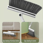 3 in 1 Broom and Dustpan Set with Adjustable Push Broom with 48.8“ Long Handle for Floor Sweeping Outdoor Indoor Sweeping Combo for Home & Kitchen (White)