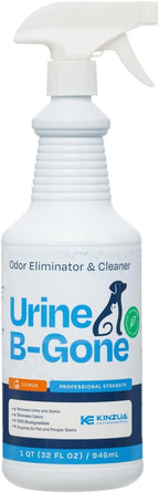 KINZUA ENVIRONMENTAL Urine B-Gone, Professional Enzyme Odor Eliminator & Pet Stain Remover, Human, Cat & Dog Urine Cleaner, Effective on Laundry, Carpets & More, Citrus Scent, 32oz