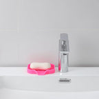 Silicone Bathroom Soap Dishes with Drain Spout-Bathroom and Kitchen Sink Organizer,Sponge Holder,Dish Soap Tray,Perfect for Dispenser,Scrubber,Bottle,Cup on Sink or Counter-Rose 4.9"×3.2"