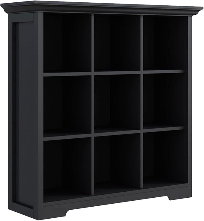 Cube Storage Bookcase with Base - Wooden 3 Tiers Floor Standing Open Shelf Cabinet for Home and Office, 9-Cube Lattice Bookshelf, Black