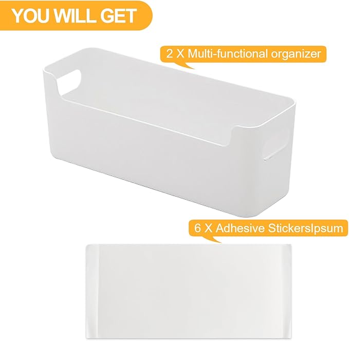 2 Pack Cabinet Organizer Storage, Adhesive Over Cabinet Door Organizer, No Drilling Space Saver Plastic Storage Containers Multi-Use for Kitchen Bathroom Office Bedroom, White