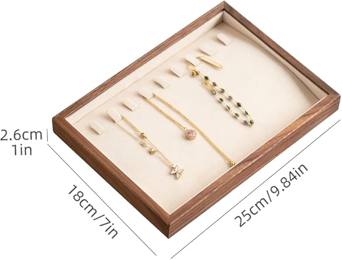 9 Grid Black Walnut Wood Jewelry Tray with Velvet Lining, Stackable Jewelry Organizer for Necklace, Bracelet & Pendant Storage, Premium Elegant Jewelry Drawer Organizer for Women