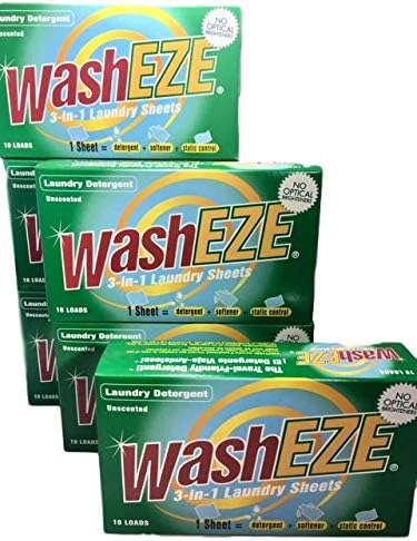 Washeze Detergent Sheets (60 loads of laundry) Unscented Laundry Sheets Convenient For Traveling Best Value LiquidlessTechnology- No Plastic Jugs