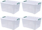 Begale 80 L Plastic Storage Bins with Lids, 4-Pack Clear Storage Box with Wheels