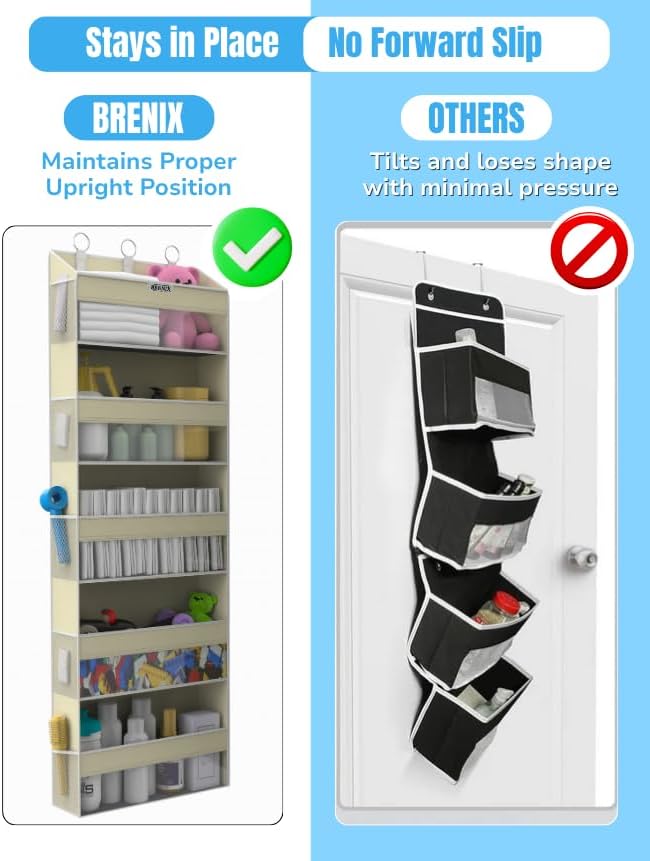 Over the Door Organizer with 5 Large Pockets & 10 Mesh Side Pockets – Durable Hanging Storage for Closet, Bathroom, Bedroom, and Pantry – Space Saving Door Storage with Sturdy Metal Hooks.