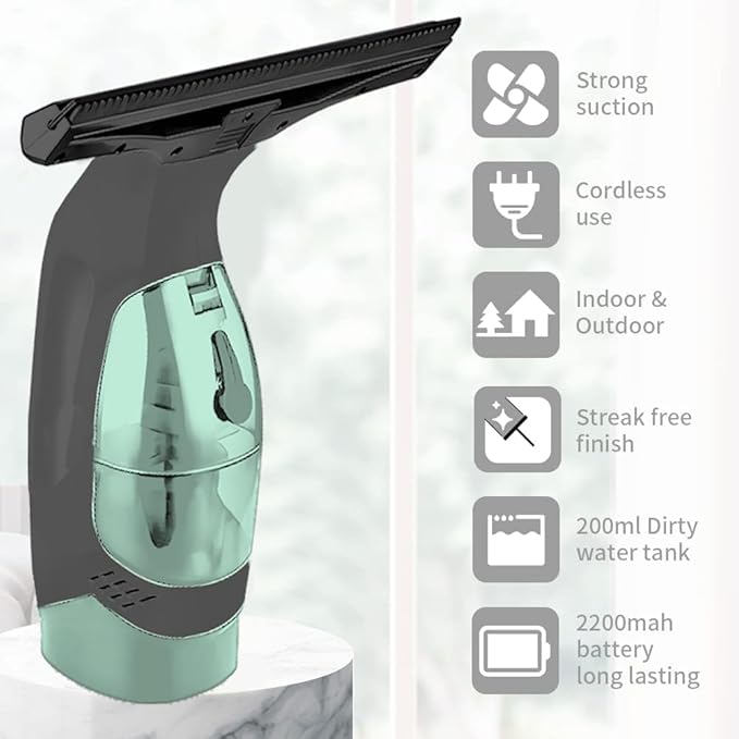 Cordless Window Cleaner,Window Cleaner Squeegee Tool Set for Shower Glass and Strong Suction for Home, Mirror, Glass, Car Windshield, Countertop, Tiles