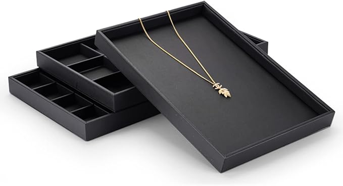 Oirlv Black Leather Jewelry Display Flat Tray Perfume Accessories Trinket Watch/Earring/Ring Storage Organizer