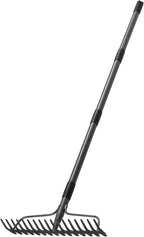 77'' Bow Rake ，17 Tines Metal Head Rakes with Stainless Steel Handle，Heavy Duty Garden Rake for Loosening Soil Gathering Leaf Leveling Lawn Farming Land Management Yarn Thatch Rake