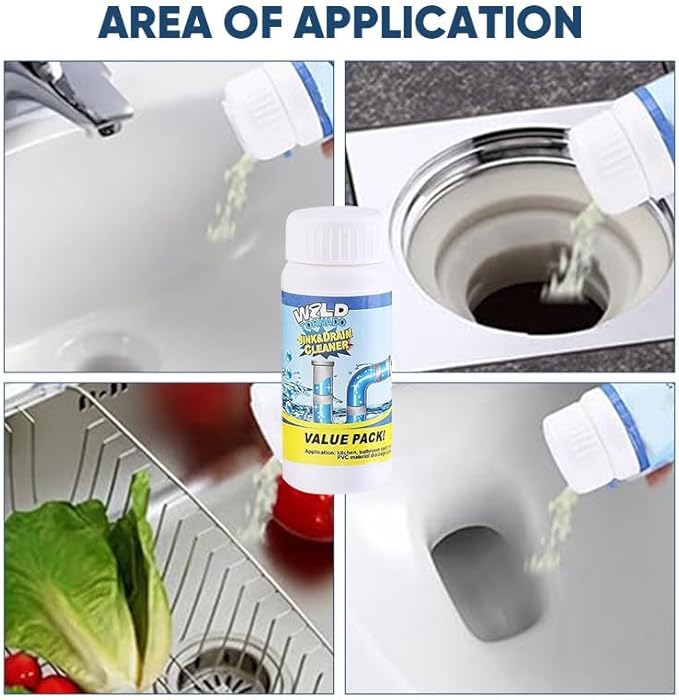 Dodorado Powerful Foaming Drain Cleaner Powder - Fast Acting Pipe Cleanser for Kitchen & Bathroom Sink Drains, Clog Prevention & Odor Control (Standard, Count, 3)