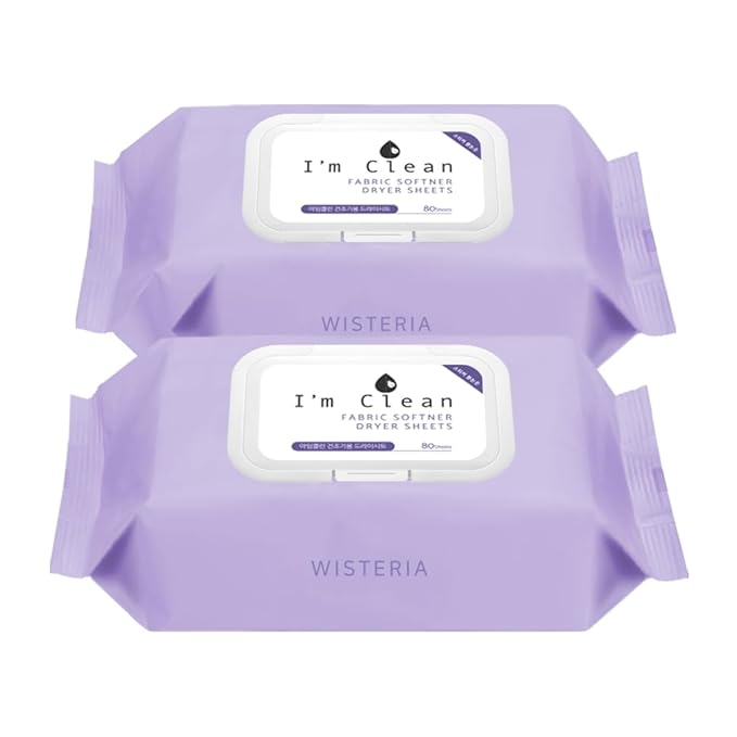 I’m Clean Wet Fabric Laundry Dryer sheets, 80 sheets per Pack, 2 PACKS(160 Sheets Total), Wisteria Scent, Softens Clothes, Deodorization