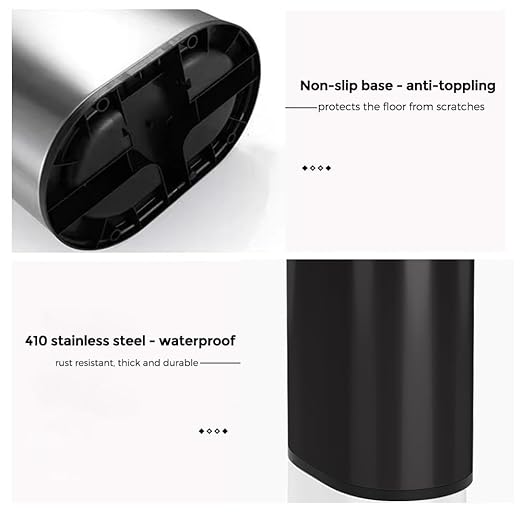 2.4GAL Gloss Black Bathroom Trash Can,Silm Garbage Can with Garbage Bag Inner Lining,Suitable for Bathroom,Bedroom,Hotel,Office,RV (Black Gold)