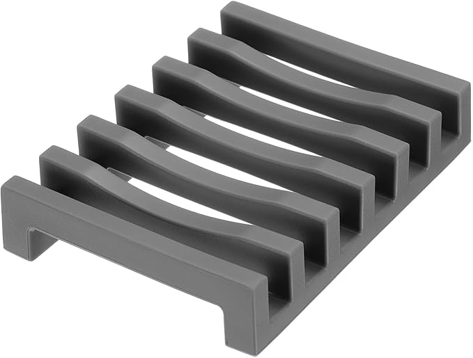 uxcell 2 Pcs Self Draining Silicone Soap Dish, Soap Tray with Drainage for Bathroom Shower Kitchen Sink, 4.2" x 3.1" x 0.8", Grey