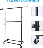Fishat Black Simple Standard Rod Rolling Garment Clothes Rack, Metal Clothes Organizer with Lockable Wheels