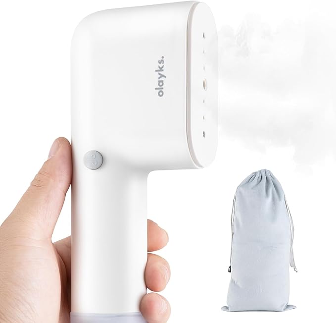 Travel Steamer for Clothes, Fashion Portable Handheld Garment Steamer, 15S Heat Up, Olayks Travel Size Steamer ＆ Iron 2 In 1, 1.1lbs, Fabric Wrinkle Remover for All Clothes, White