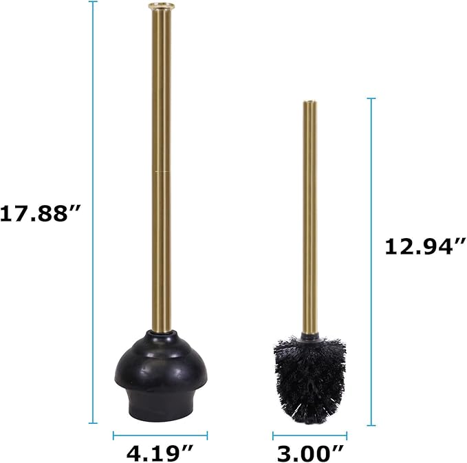 Blue Donuts Toilet Brush and Plunger Set with Holder, Sleek Minimalist Modern Gold Bathroom Accessories Toilet Plunger and Toilet Bowl Brush Combo