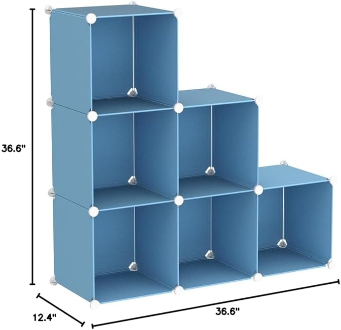 C&AHOME Cube Storage Organizer, 6-Cube Shelves Units, Closet Cabinet, DIY Plastic Modular Book Shelf, Ideal for Bedroom, Living Room, Office, 36.6" L x 12.4" W x 36.6" H Blue UPCS06L