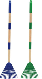 Kids Leaf Rake - 3-Section Adjustable Handle, Lightweight, Wood & Plastic, Small Garden Tool for Children (Blue+Green)
