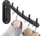Sumnacon 2 Pcs Stainless Steel Clothes Hanger Rack-Wall Mount Garment Hook with Swing Arm, Sturdy Coat Robe Storage Organizer for Laundry Room Bedrooms Clothing Drying Rack with 5 Hooks, Black