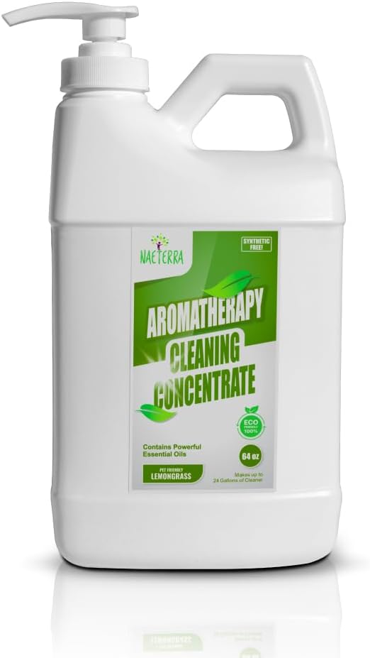Naeterra Aromatherapy Lemongrass Cleaning Concentrate, 64 oz Natural Multi-Surface Cleaner and Deodorizer, Safe for Pets, Home, Pet Areas, and Auto Household Essential Oil Cleaner (Pack of 1)