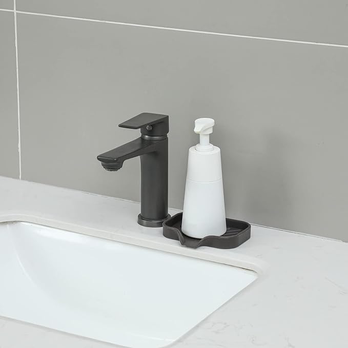 Silicone Bathroom Soap Dishes with Drain Spout-Bathroom and Kitchen Sink Organizer,Sponge Holder,Dish Soap Tray,Perfect for Dispenser,Scrubber,Bottle,Cup on Sink or Counter-Coffee 4.9"×3.2"