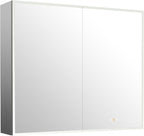 Gray Medicine Cabinets for Bathroom with Mirror, Surface Mounted LED Medicine Cabinets Mirror with Defogger, Dimmer, Outlets & USB, Double Doors, 42”W x 36”H