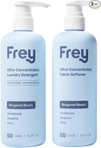 FREY Laundry Care Bundle: Concentrated Natural Laundry Detergent + Fabric Softener, Sandalwood, Bergamot, and Clove Scent, HE-Compatible