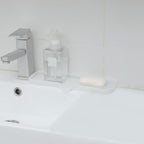 Silicone Bathroom Soap Dishes with Drain Spout-Bathroom and Kitchen Sink Organizer,Sponge Holder,Dish Soap Tray,Perfect for Dispenser,Scrubber,Bottle,Cup on Sink or Counter-Translucent 12"×4"