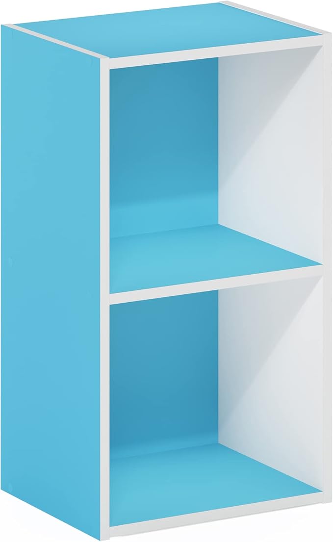 Furinno Luder Bookcase / Book / Storage, 2-Tier Cube, Light Blue/White