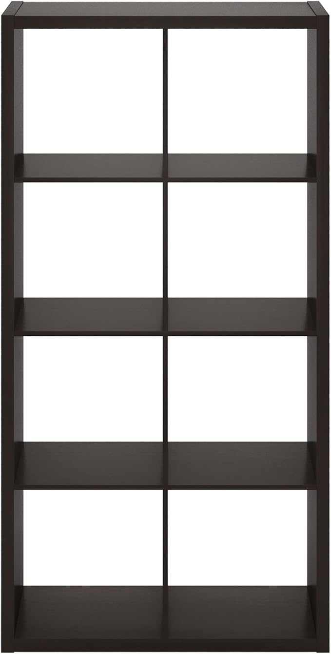 Furinno Cubicle Open Back Decorative Cube Storage Organizer, 8-Cube, Black Dark Oak